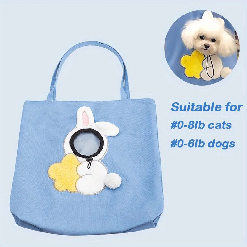 Little Bee Design canvas pet carrier bag with animal pattern and elastic side opening