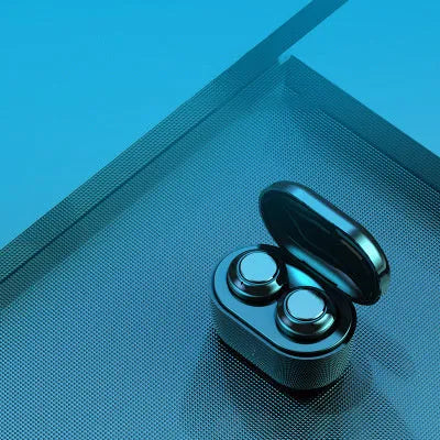 Black stereo Bluetooth earplug headset with NFC and multi-point connection