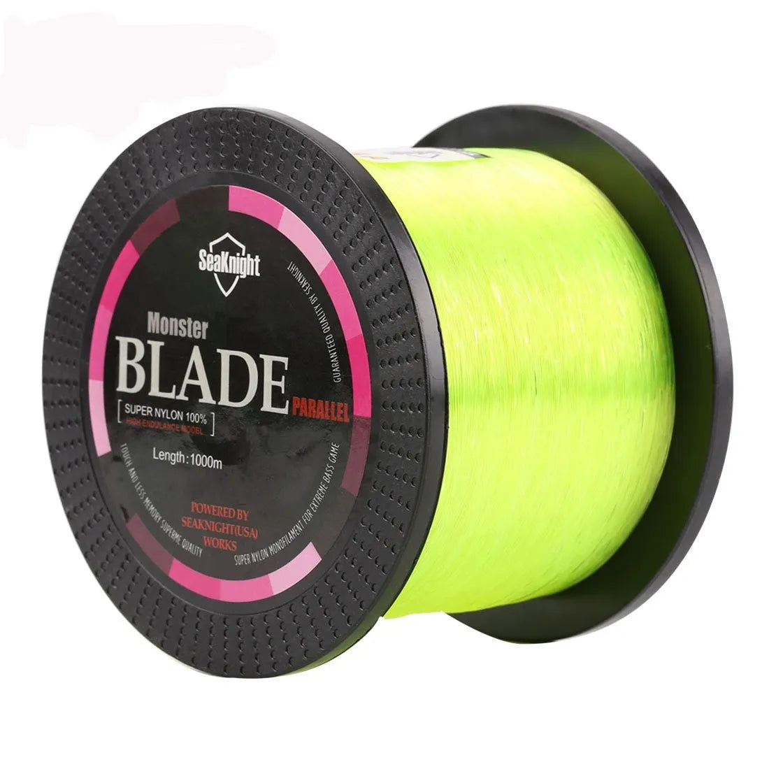 Seaknight1000 M nylon fishing line spool showing available colour options white, green, blue, yellow, and black