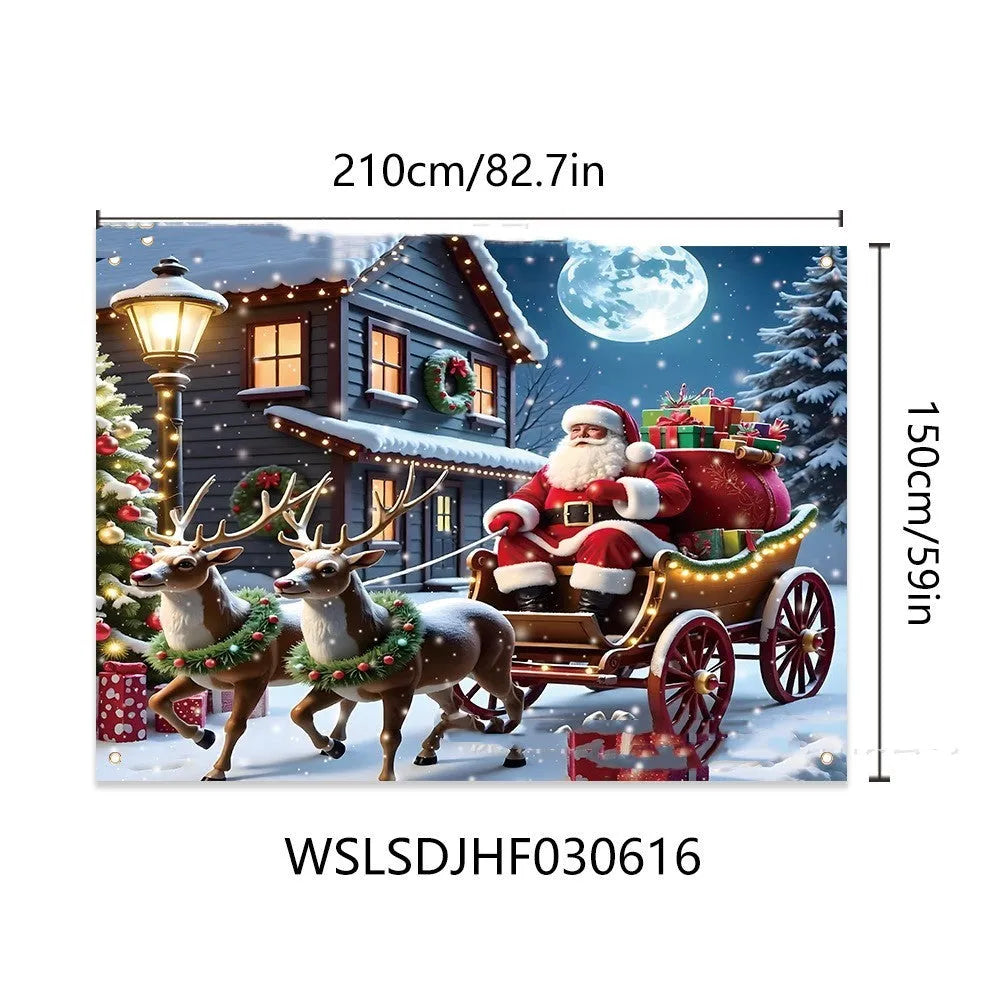Christmas banner with Santa Claus design measuring 210x150 cm for holiday decoration