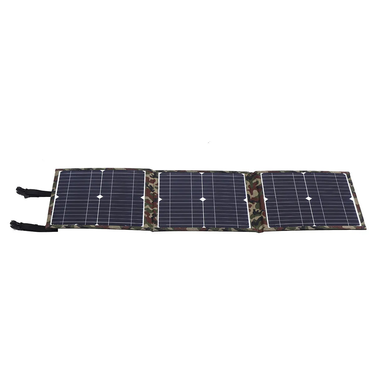 Black portable foldable 36W solar panel with car charger and USB accessories for outdoor device charging