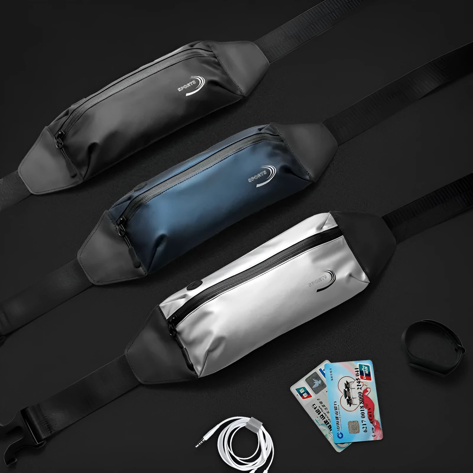Men's blue waterproof waist bag with crossbody strap for sports activities