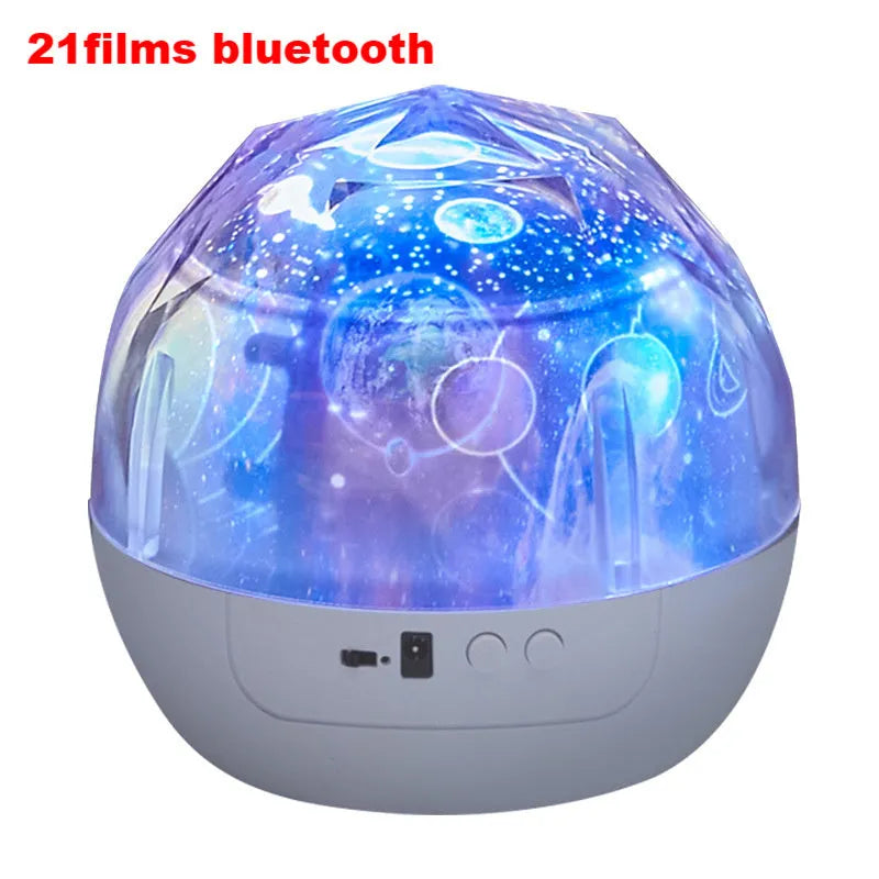 Starry sky projector lamp measuring 133x127mm with plastic shade and film discs for cosmic or constellation patterns