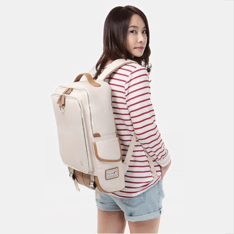 Men's modern Oxford cloth backpack in seven colour options showing dimensions of 30cm wide by 16cm thick by 46cm high