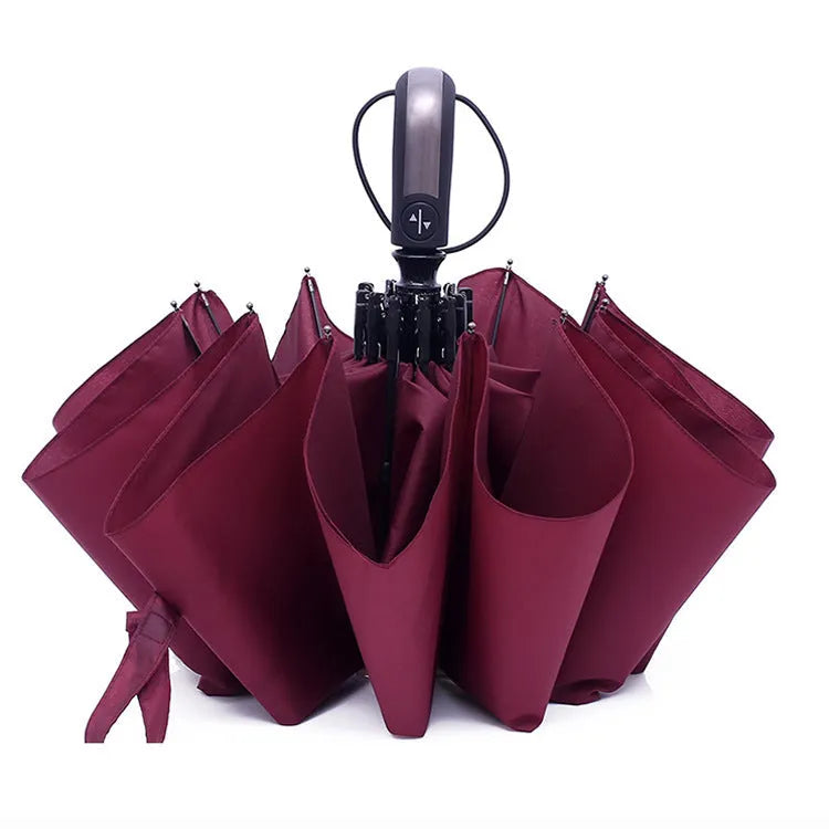 Triple folding automatic business umbrella with steel ribs and vinyl-coated fabric