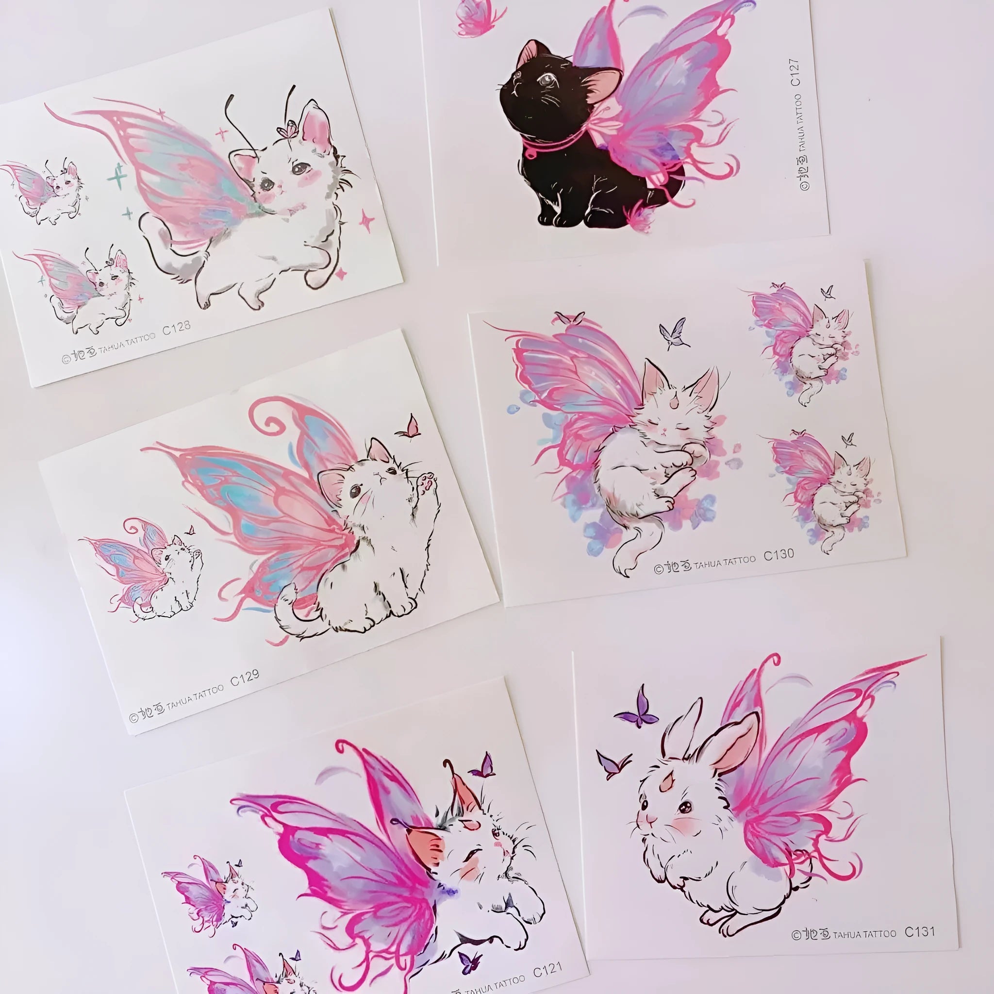 Angel cat pattern temporary tattoo sticker sheet 11x7.8cm on white background