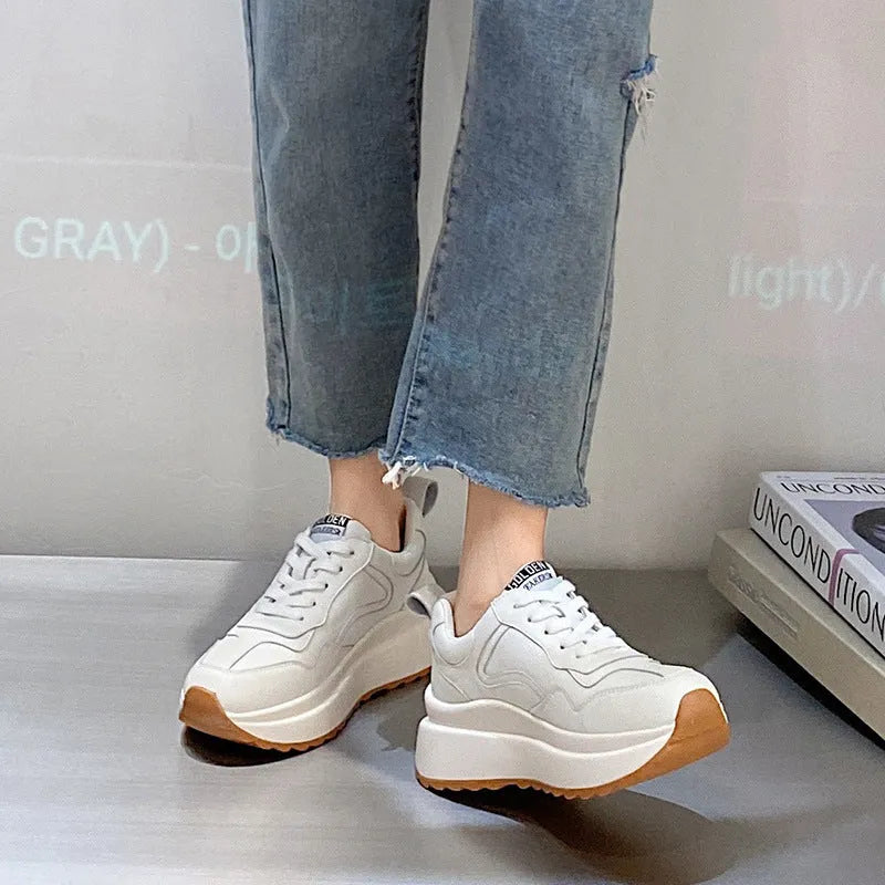 Women's beige cowhide leather casual sports shoes with mesh lining, PU sole, and cross strap detail