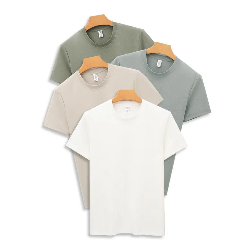 Men's solid colour antibacterial quick-dry short sleeve t-shirt on a hanger, straight cut style.