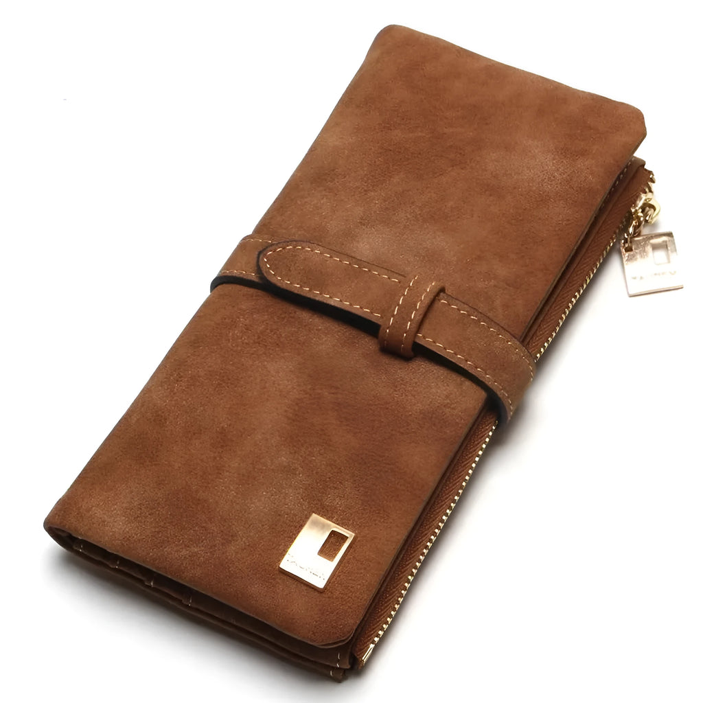 TAUREN vertical long wallet in retro matte Pu leather showing zip closure and internal card slots.