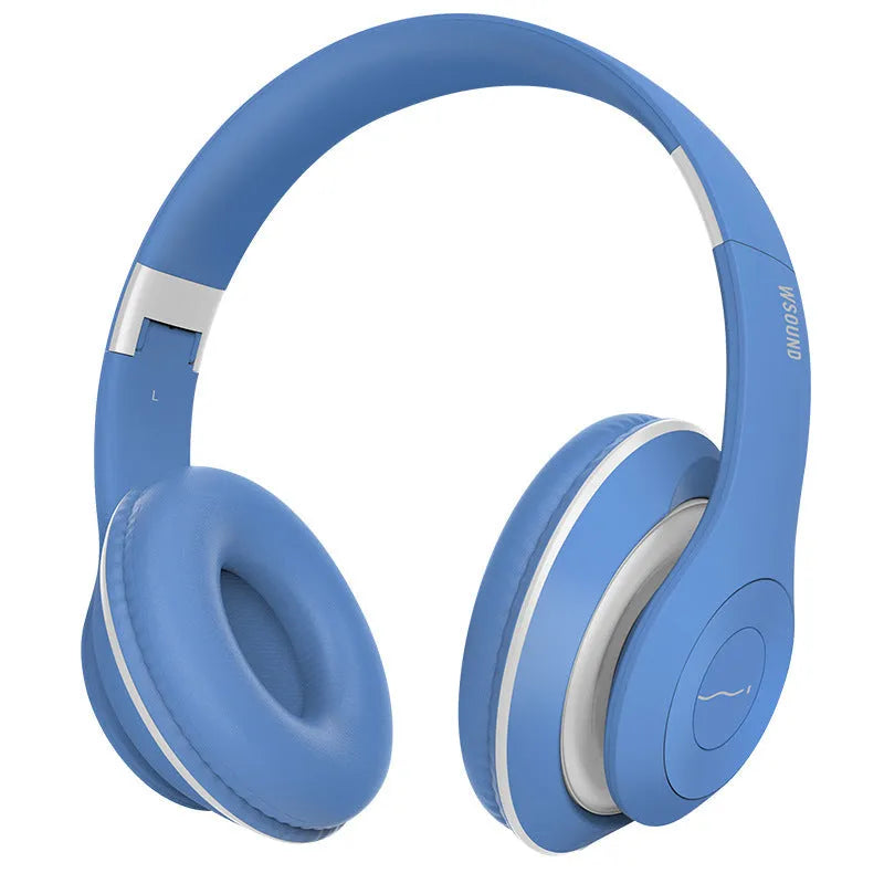 Blue and red Bluetooth wireless stereo headphones with bilateral earpieces for cord-free audio listening