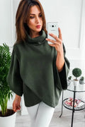 Women's longline bat-wing cardigan with flannel lining in black, blue, green, or grey