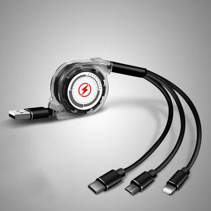 Telescopic 3-in-1 charging cable extended to 120 cm with titanium alloy connectors