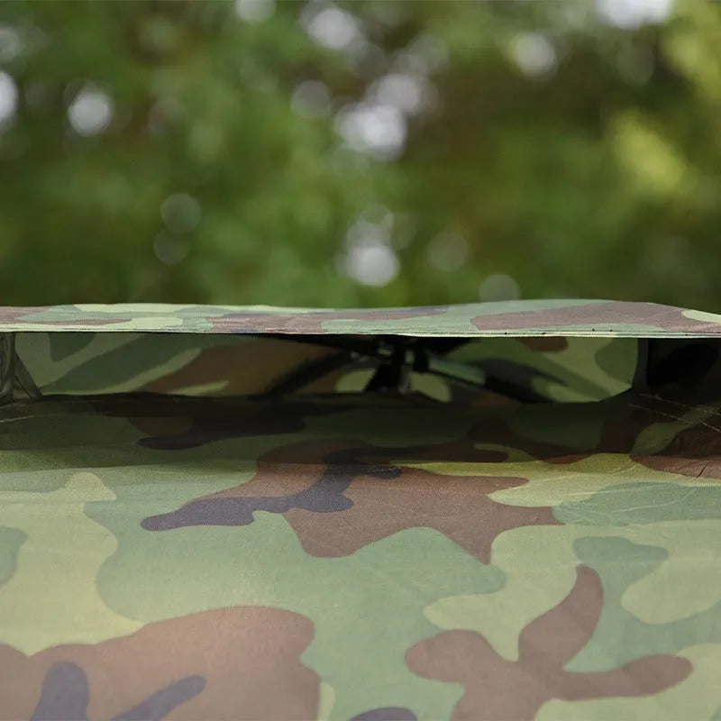 Green camouflage outdoor tent for two persons with fibre glass poles and waterproof Oxford cloth construction