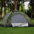 Green camouflage outdoor tent for two persons with fibre glass poles and waterproof Oxford cloth construction