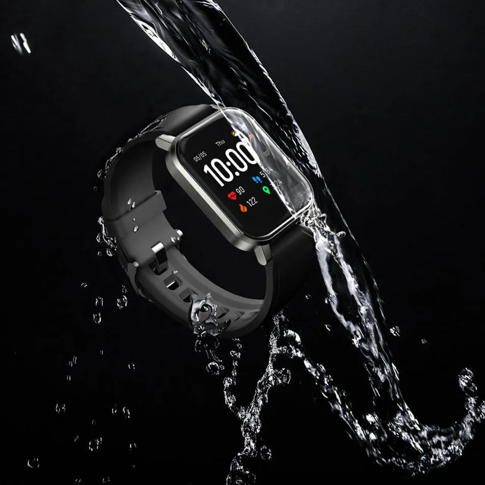 Black waterproof smart bracelet with 1.4-inch touchscreen on silicone wristband