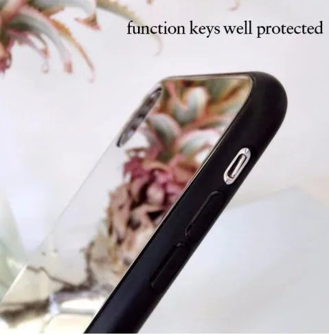 Black iPhone mirror phone case with glass back panel compatible with iPhone X, 7 and 8 Plus models
