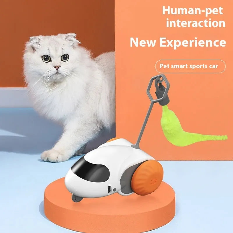 Light grey blue electric cat toy car with gravity sensor and Type-C charging port
