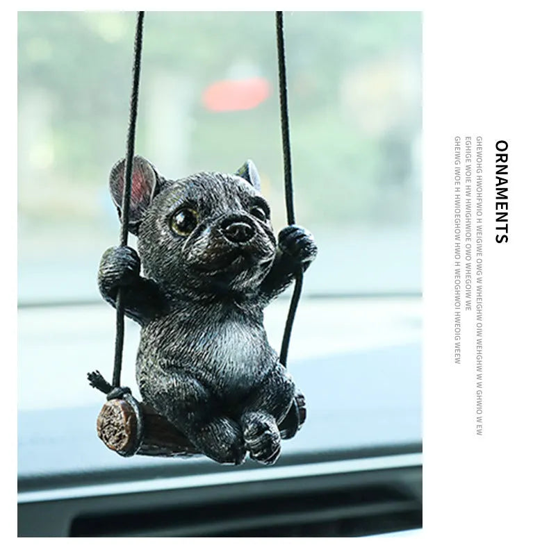 Resin bulldog cartoon car pendant ornament for rearview mirror in multiple colour options