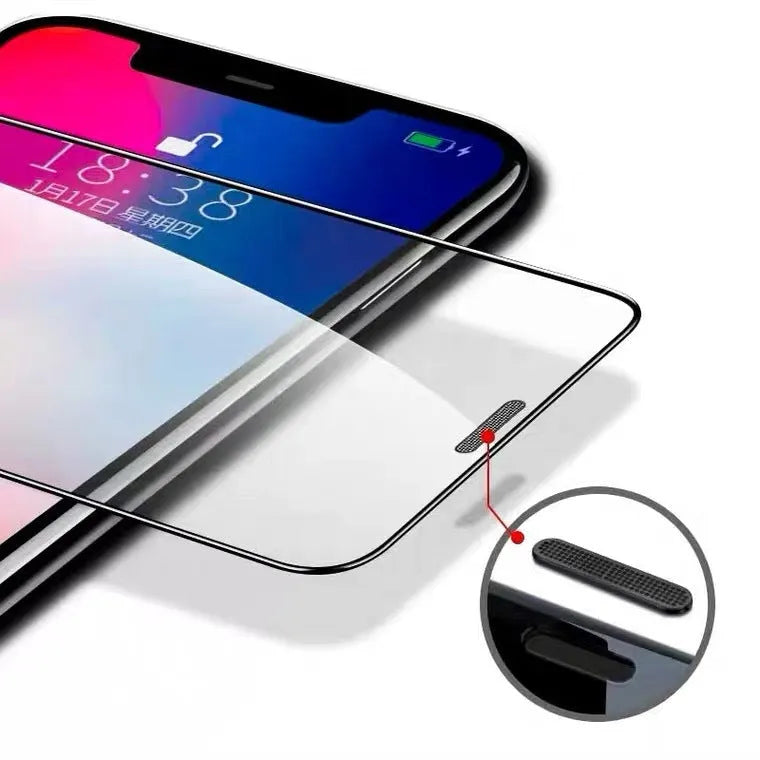 iPhone tempered glass screen protector showing anti-peeping, blue light, and dustproof colour variants