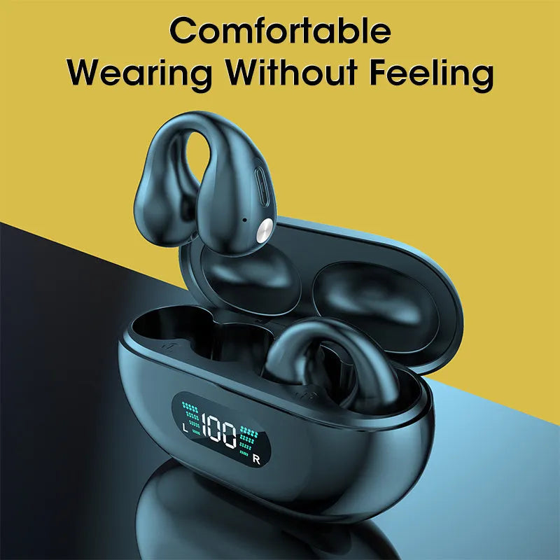 Bone conduction Bluetooth headset clip in black colour showing clip design
