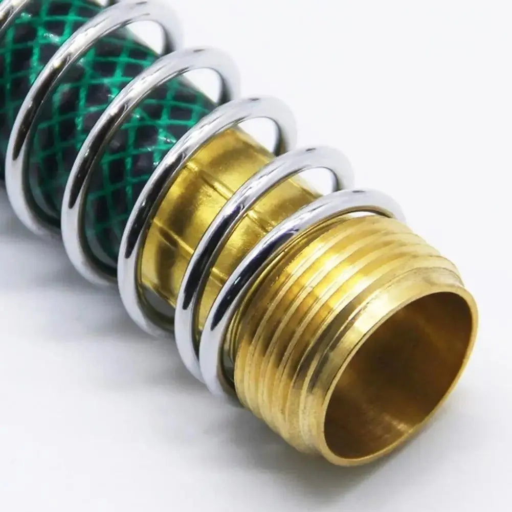 15cm long brass garden hose connector with a visible internal spiral spring