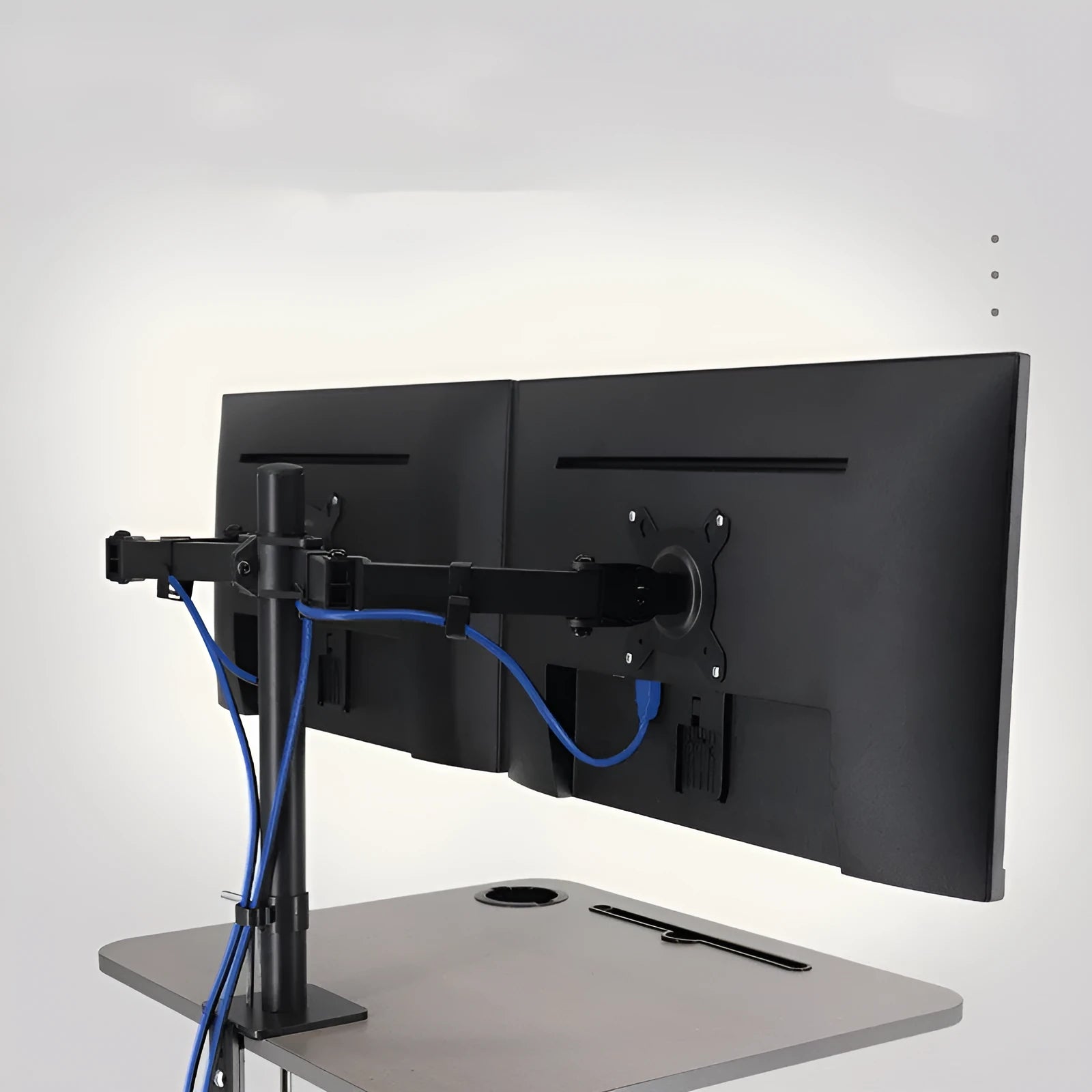Silver SPCC steel lifting rotating computer monitor bracket holding a black screen