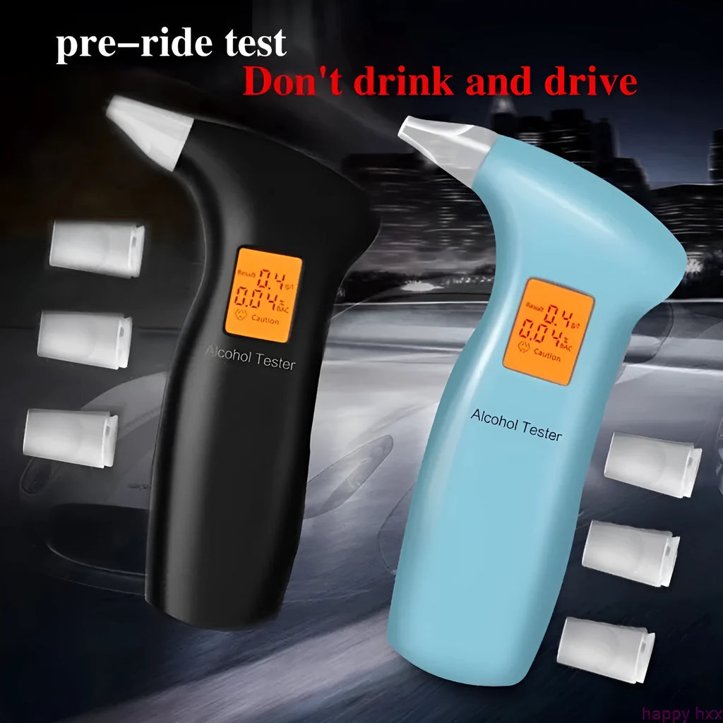 Portable orange light breath alcohol tester with replaceable mouthpieces