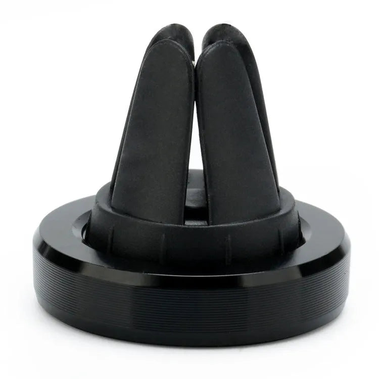 Magnetic car phone holder mounted on air vent with mobile phone attached