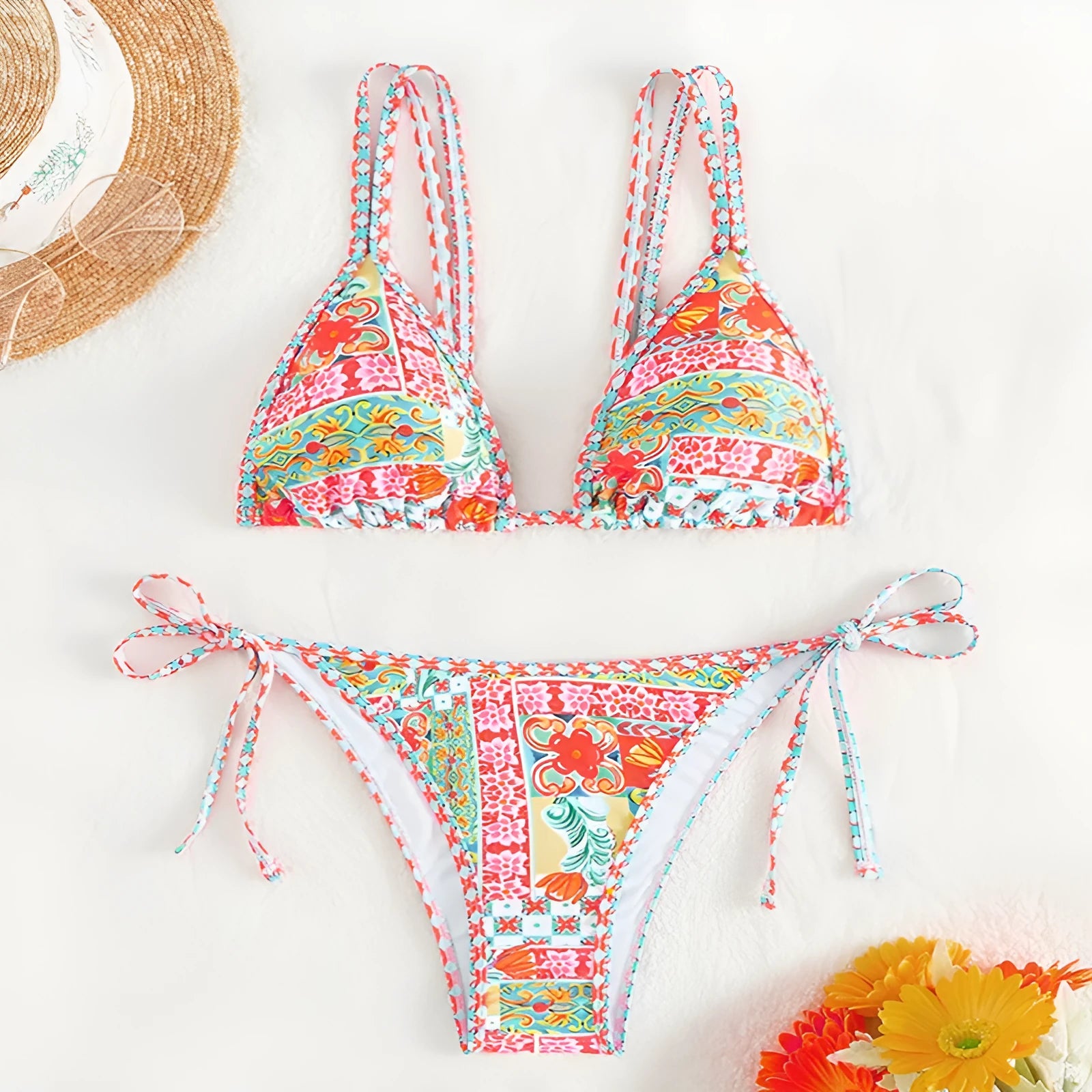 Women's lace-up backless swimsuit bikini set in picture colour