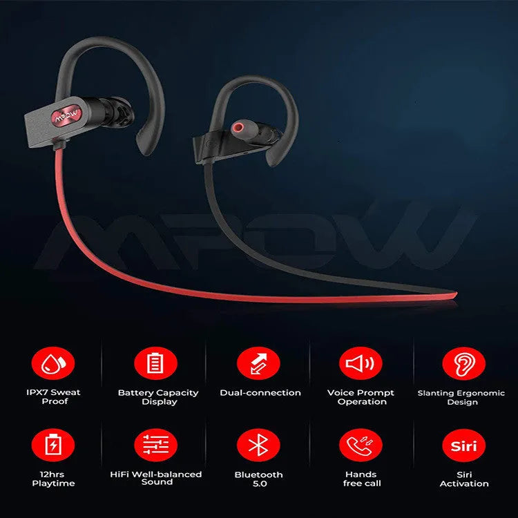 Flame2 hanging ear Bluetooth headset in black, pink, or red colour, showing wireless design.