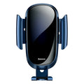 Universal car smartphone mount with adjustable clamp on a car air vent, showing 360-degree rotation.