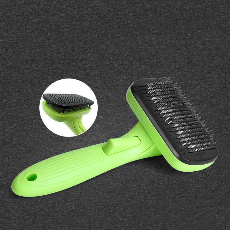 Fruit green automatic pet hair removal brush with ABS and TRP handle on white background