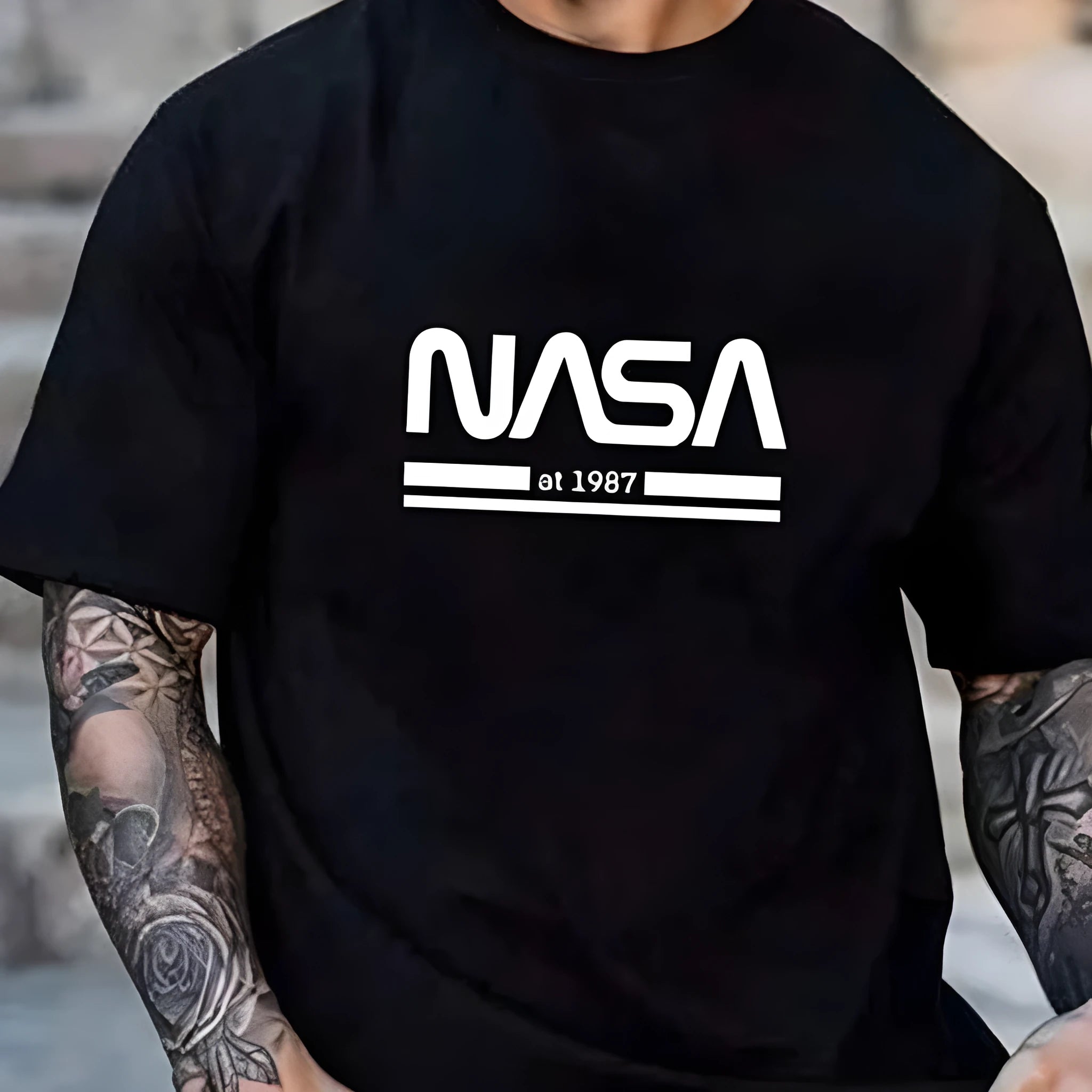 Men's printed slim-fit letters short sleeve cotton T-shirt shown in multiple colour options.