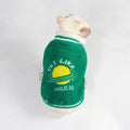Green fleece-lined cotton winter dog clothing shown on medium to extra large breed