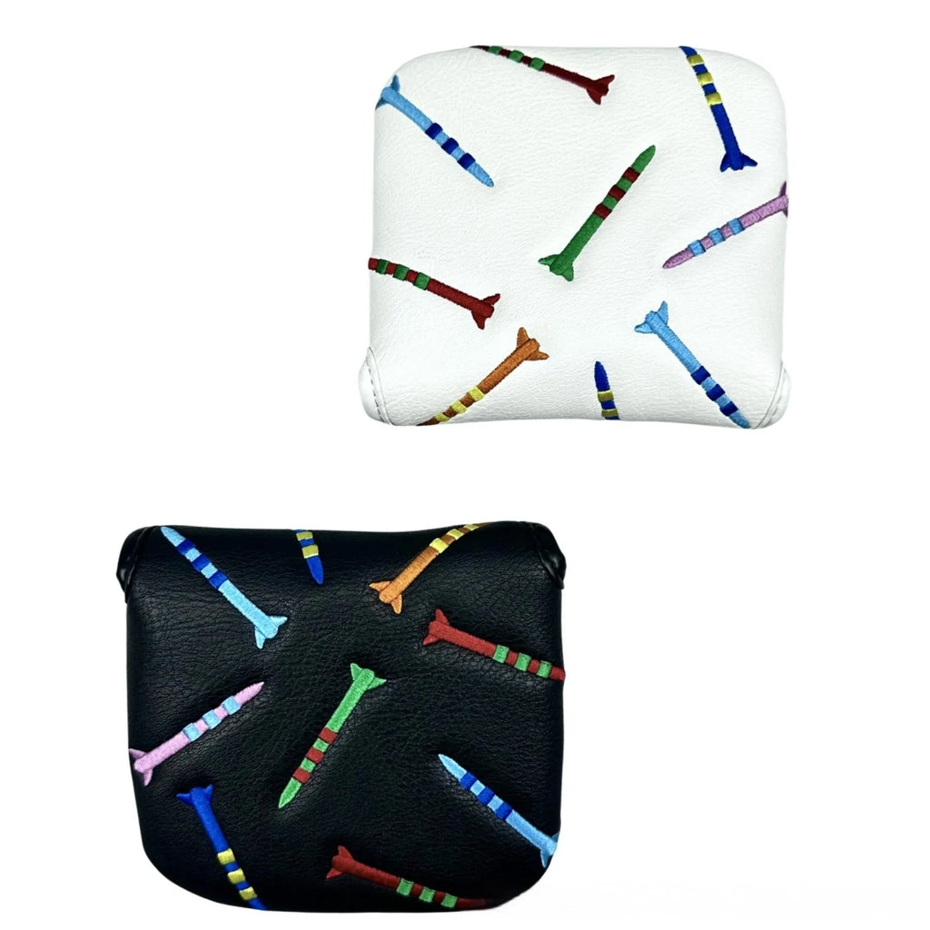 Golf putter protective sleeve with rocket pattern design in black and white options