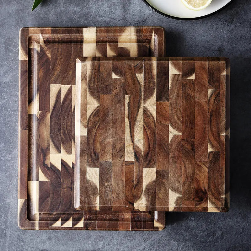 Brown acacia wood parquet cutting board 3cm thick for kitchen food preparation