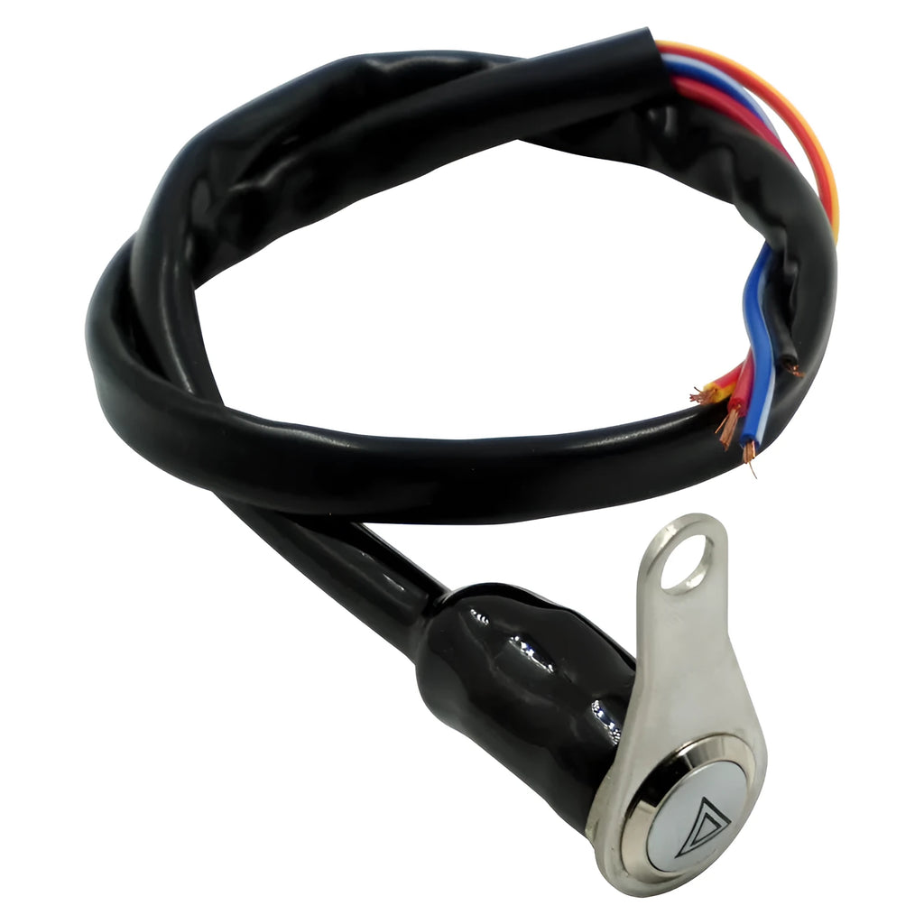 Black stainless steel motorcycle double flash switch with illuminated light ring and metal button.