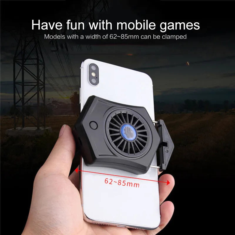 Black mobile phone cooling radiator with 120mm fan and USB cable for gaming smartphones