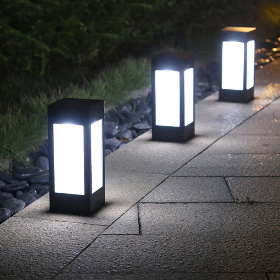 Solar garden light with LED illumination for outdoor courtyards and patios