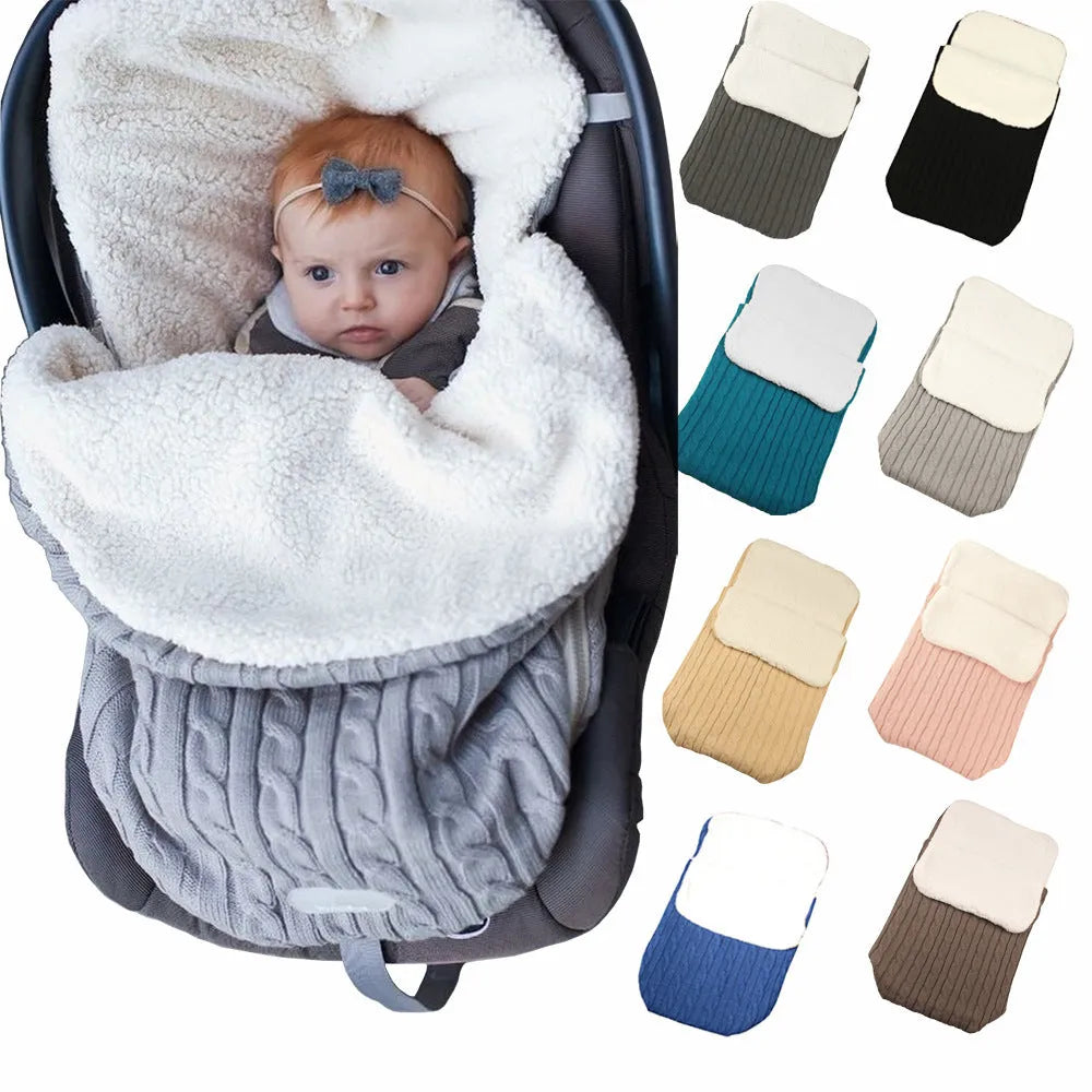 Envelope-style baby stroller sleeping bag in beige with lamb cashmere lining and cotton wool filling