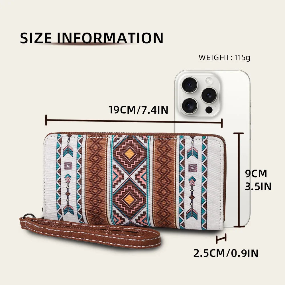 Striped canvas RFID wallet with bohemian pattern showing interior card slots