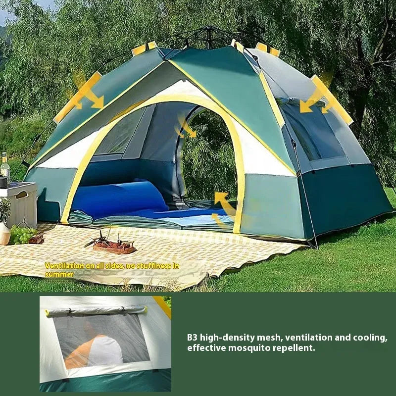 Dark green silver glue camping tent for 3-4 people with automatic quick-opening mechanism