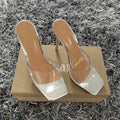 Women's black and silver fashion high heels with PVC soles in sizes 34-43