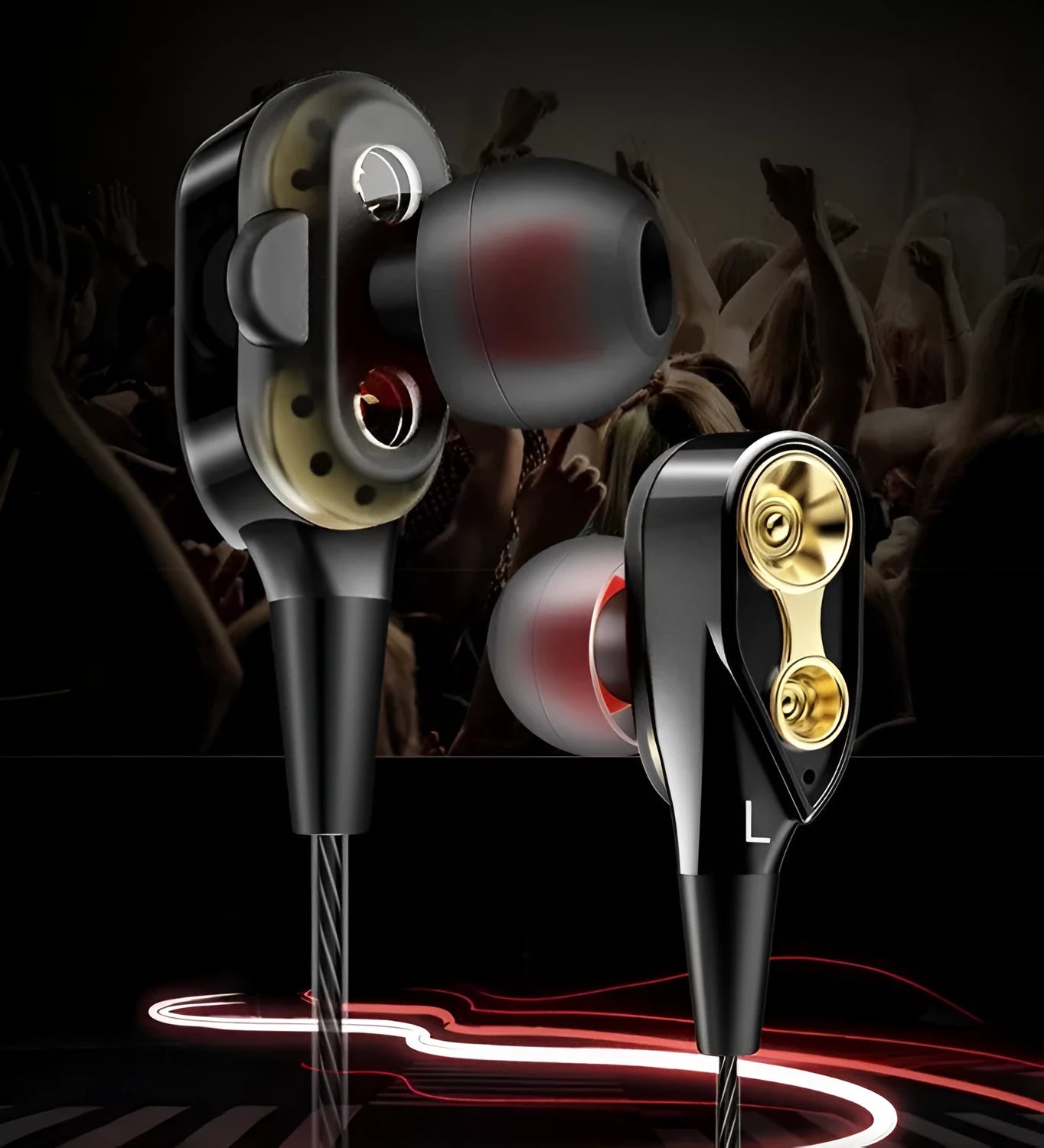 Dynamic in-ear wired headphones in cool black with 120cm cable and OP bag packaging