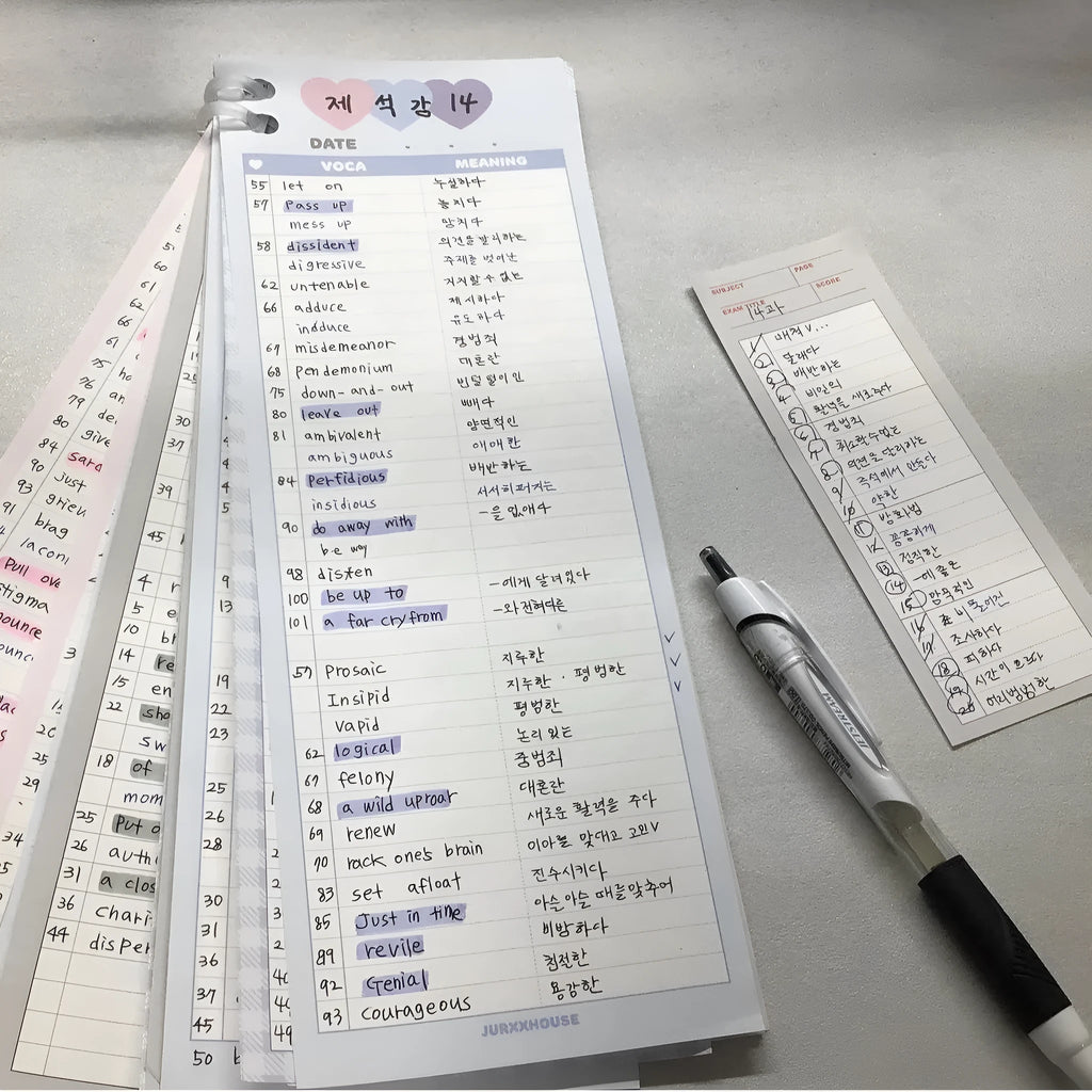 Vertical English learning notepad in half B5 size with double-sided printing and three colour options