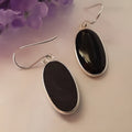 Black agate pendant women's earrings with geometric Chinese design and 925 silver electroplated finish