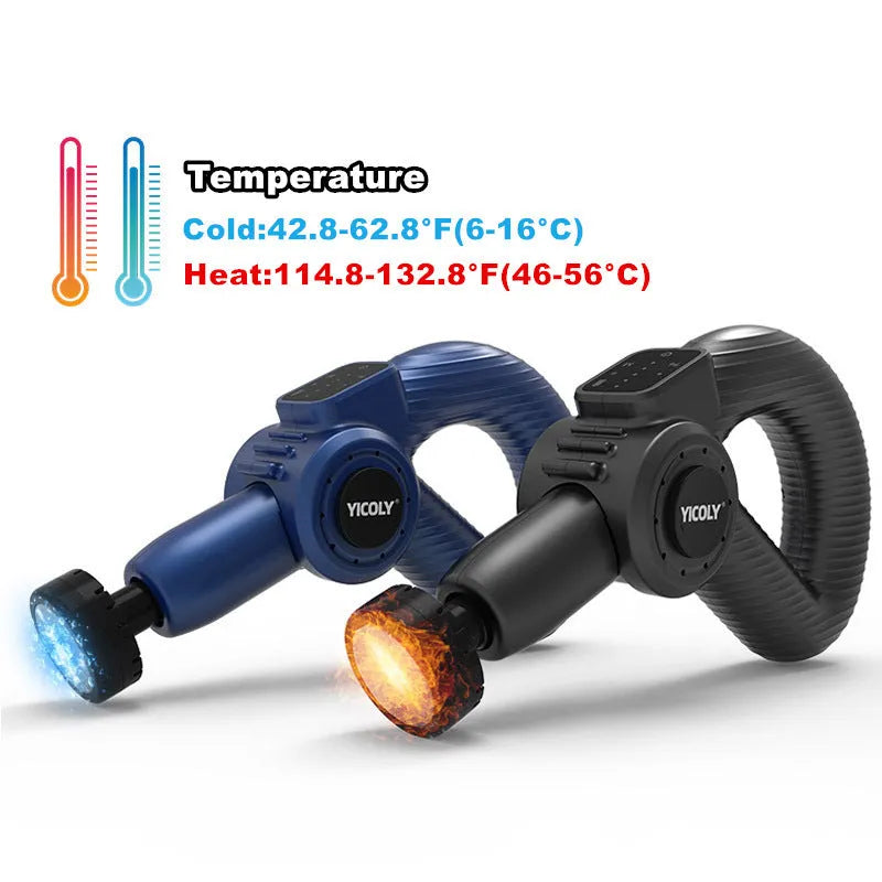 Black smart muscle massage gun with multiple attachments for hot and cold compress therapy