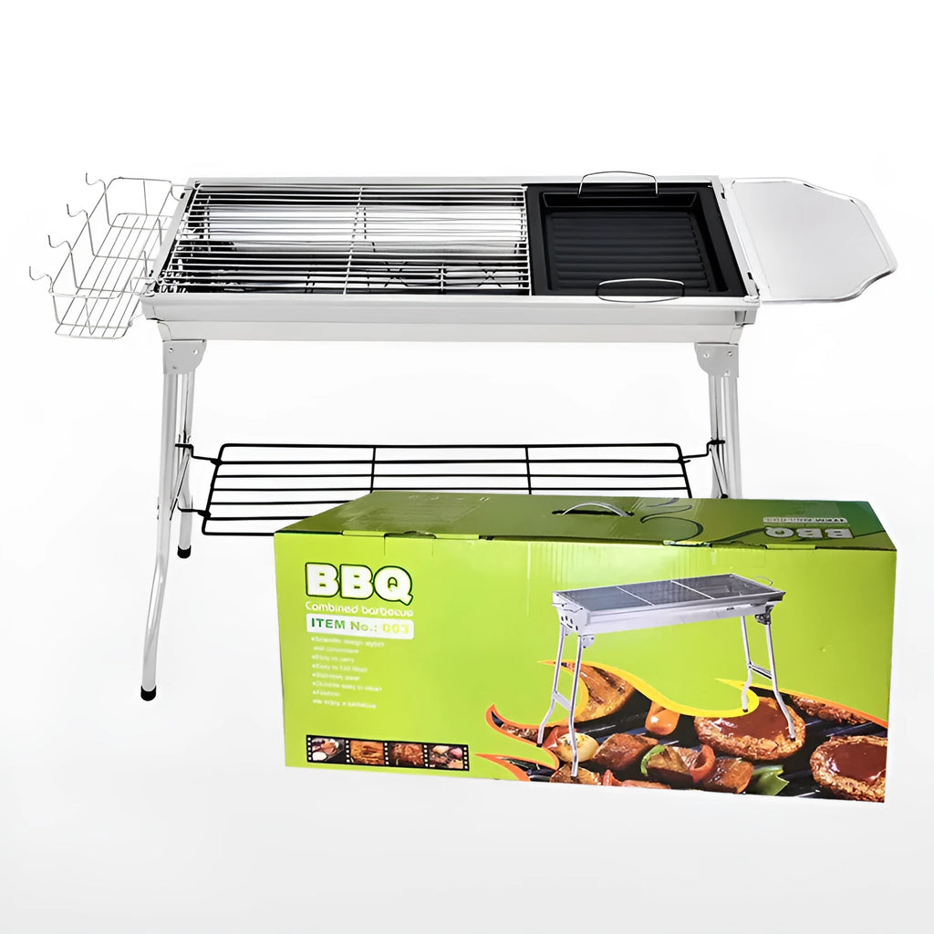 Stainless steel portable folding barbecue oven with 73 cm length for outdoor cooking