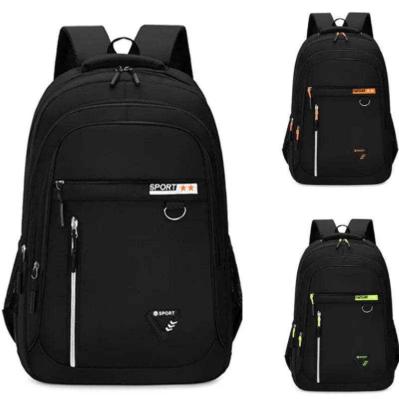 Men's Oxford cloth schoolbag in black with air pillow belt system and 20-35L capacity