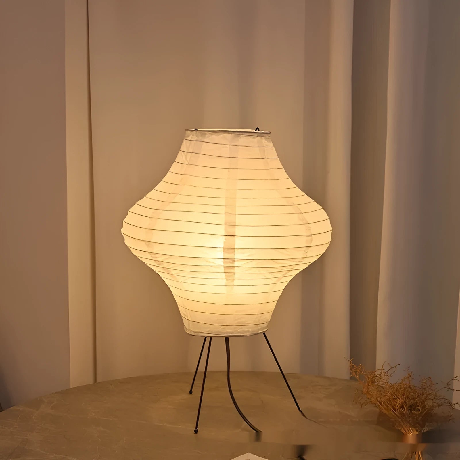 Japanese-style decorative table lamp with three-colour LED lighting on wooden table